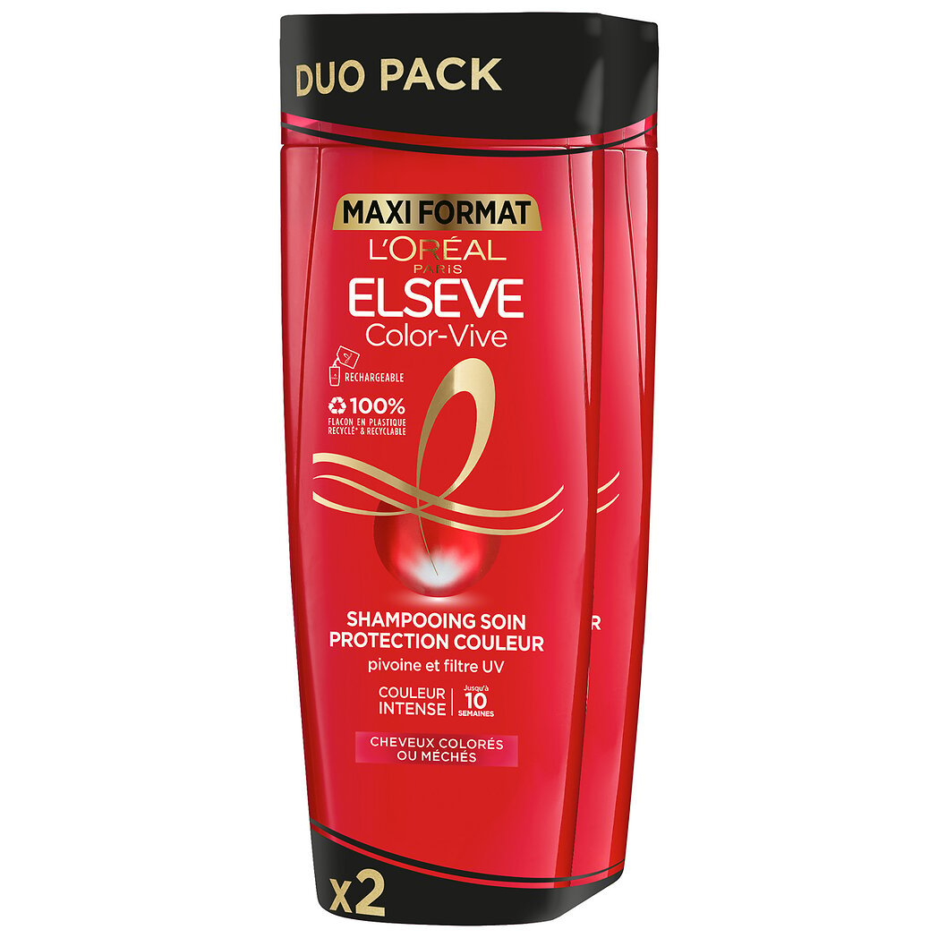 L'Oréal Elseve - Shampoing soin protection couleur - Cheveux colorée ou méchés Les 2 flacon de 500ml - 1L