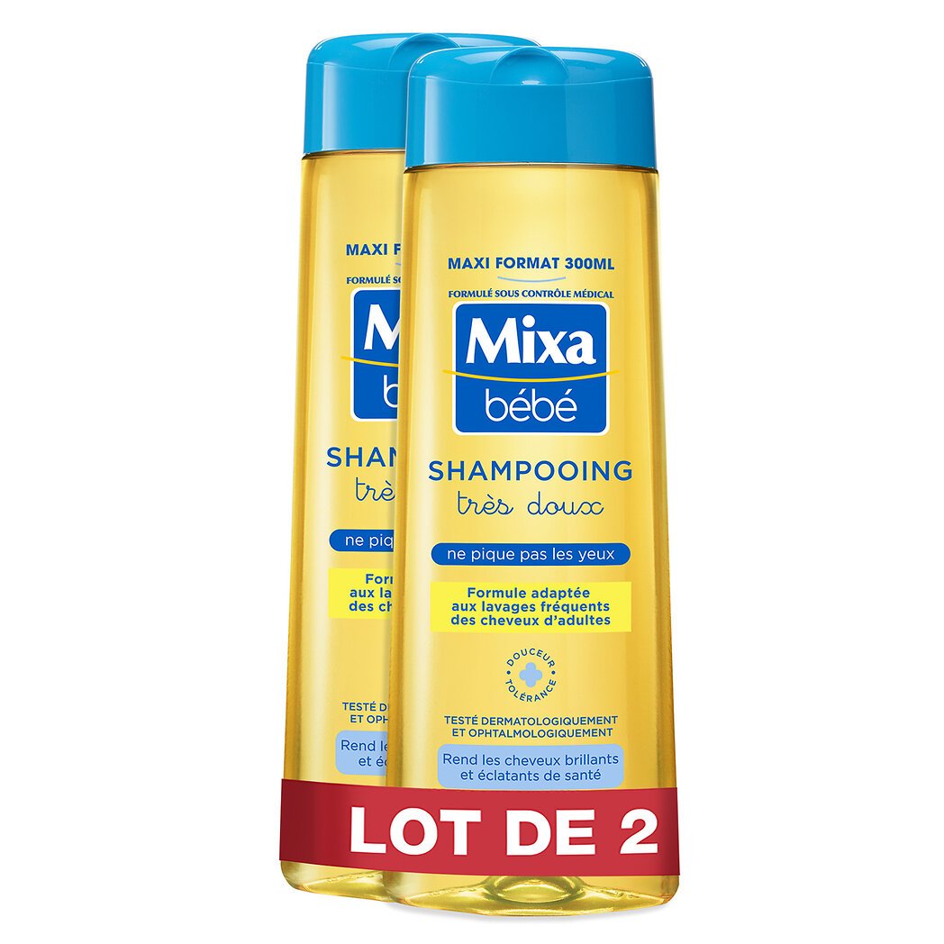 Mixa Bébé Shampoing très doux Le lot de 2 flacon de 300ml - 600ml