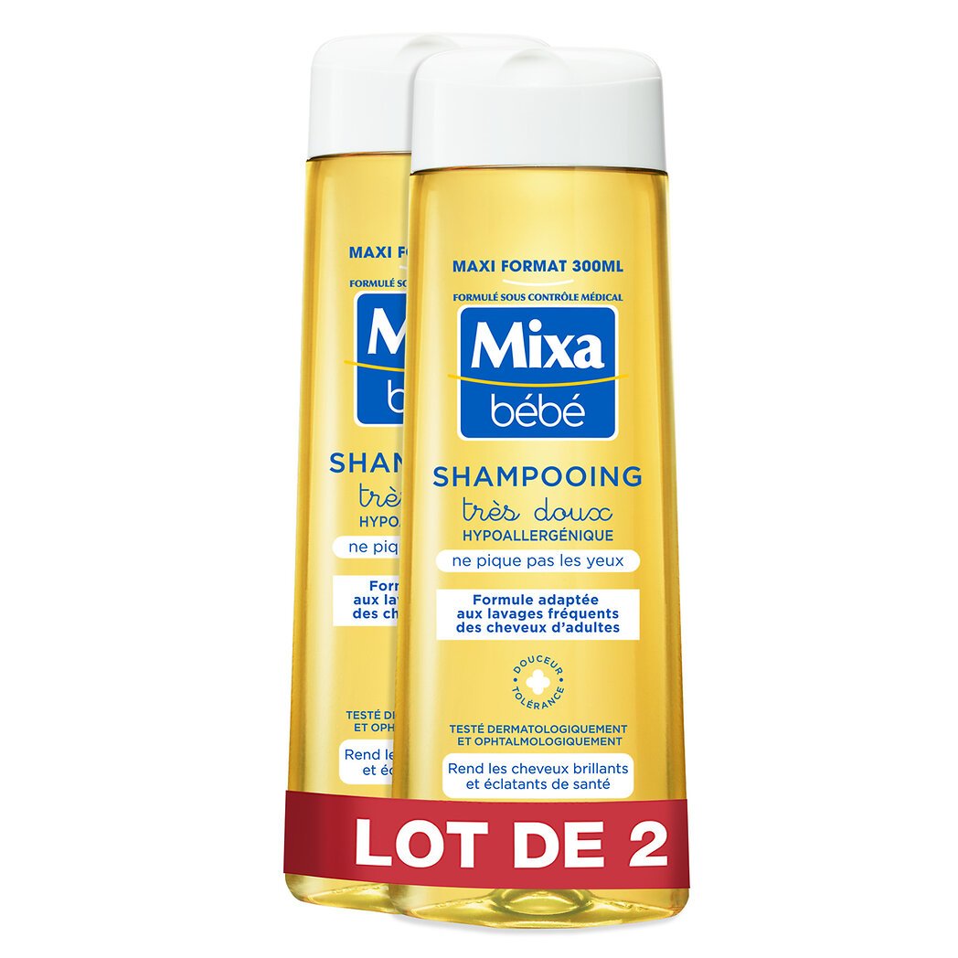 Mixa Bébé Shampoing hypoallergénique Le lot de 2 flacon de 300ml - 600ml