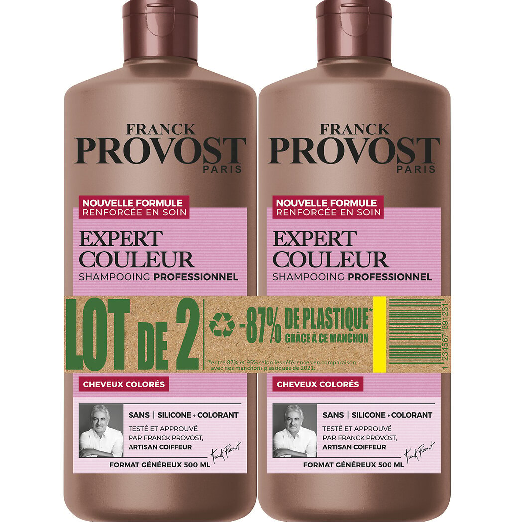 Franck Provost Shampooing professionnel Expert couleur pour cheveux colorés Le lot de 2 flacons de 500ml - 1l