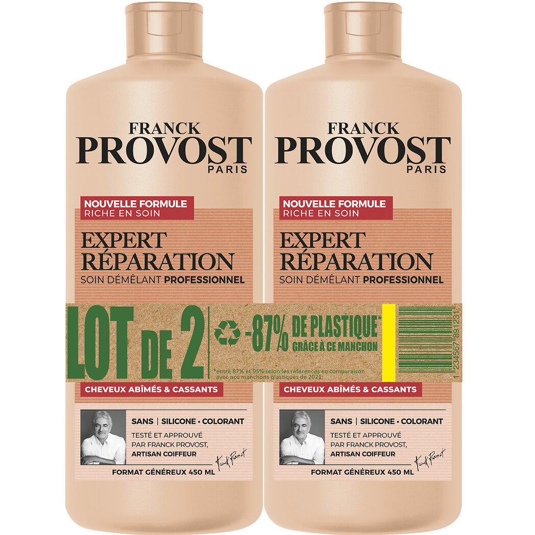 Franck Provost Après shampooing professionnel Expert réparation pour cheveux abîmés et cassants Le lot de 2 flacons de 450ml - 900ml