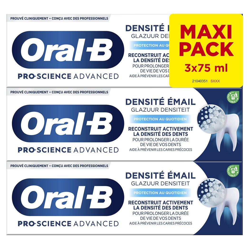 Oral B Pro-Science - Dentifrice densité émail Protection au quotidien Le lot de 3 tubes de 75ml - 225ml