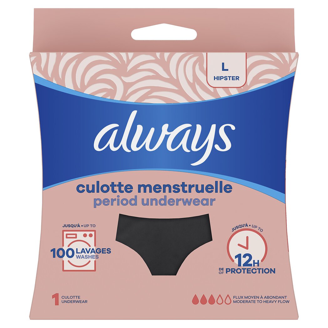 Always Culotte menstruelle lavable L noir flux modéré à abondant l'unité