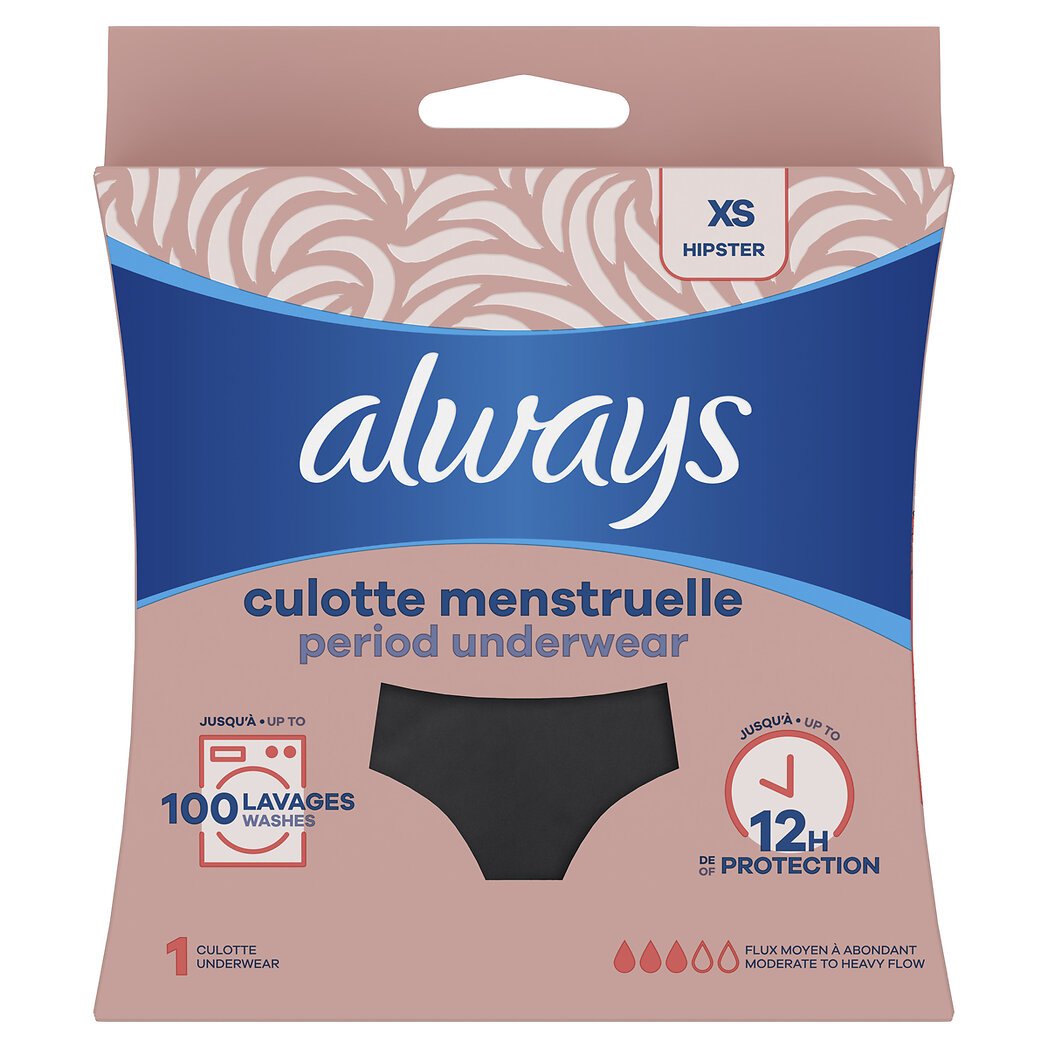 Always Culotte menstruelle lavable XS noir flux modéré à abondant L'unité