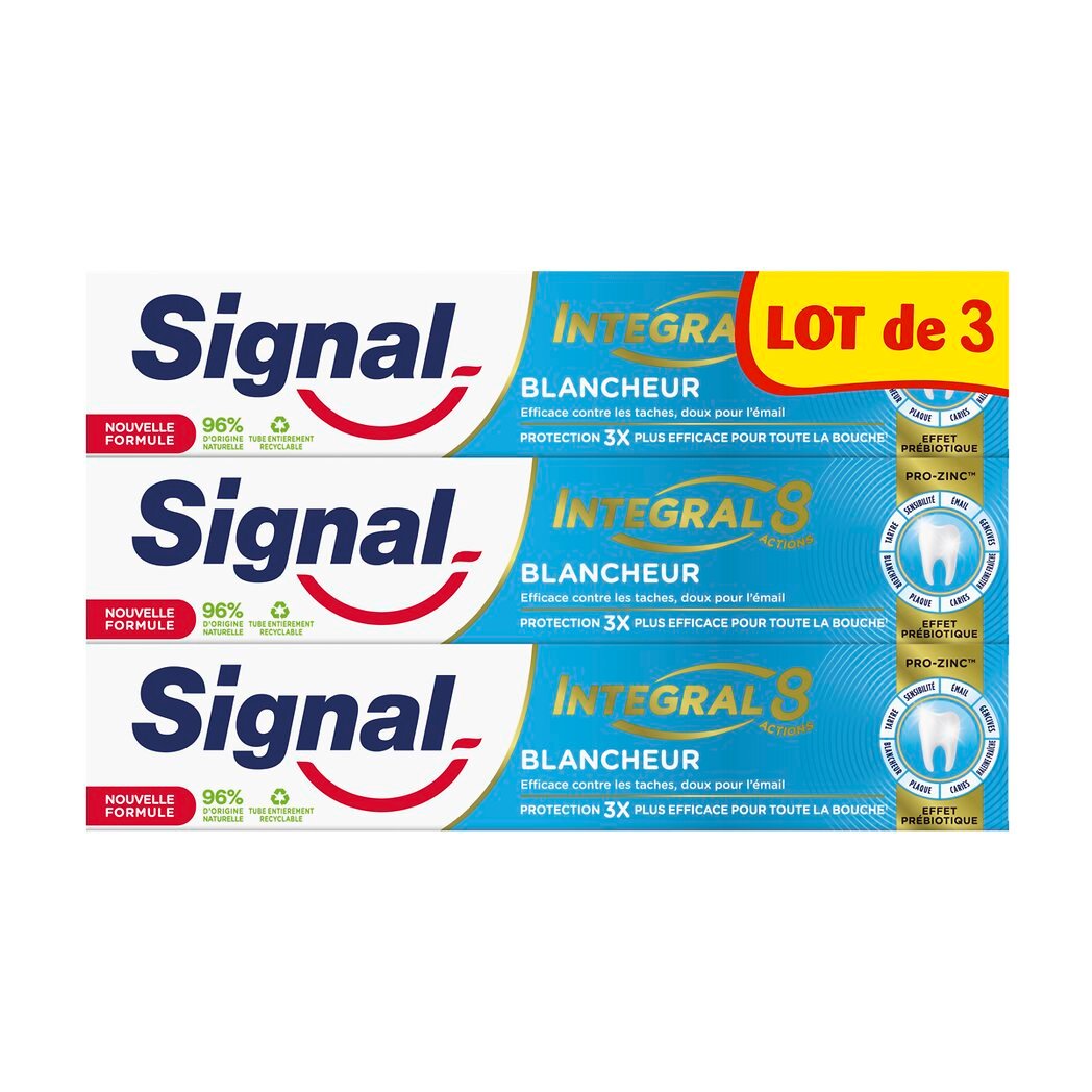 Signal Dentifrice blancheur prébiotique Intégral 8 Les 3 tubes de 75ml - 225ml