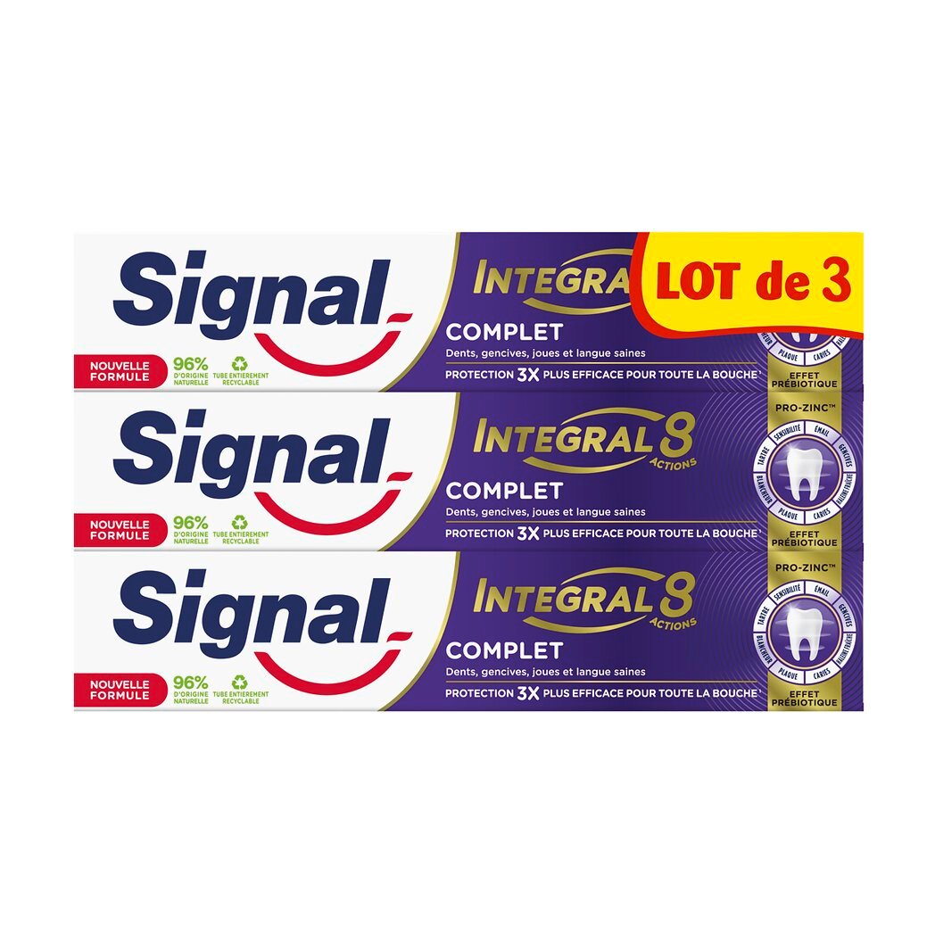 Signal Dentifrice complet prébiotique Intégral 8 Les 3 tubes de 75ml - 225ml