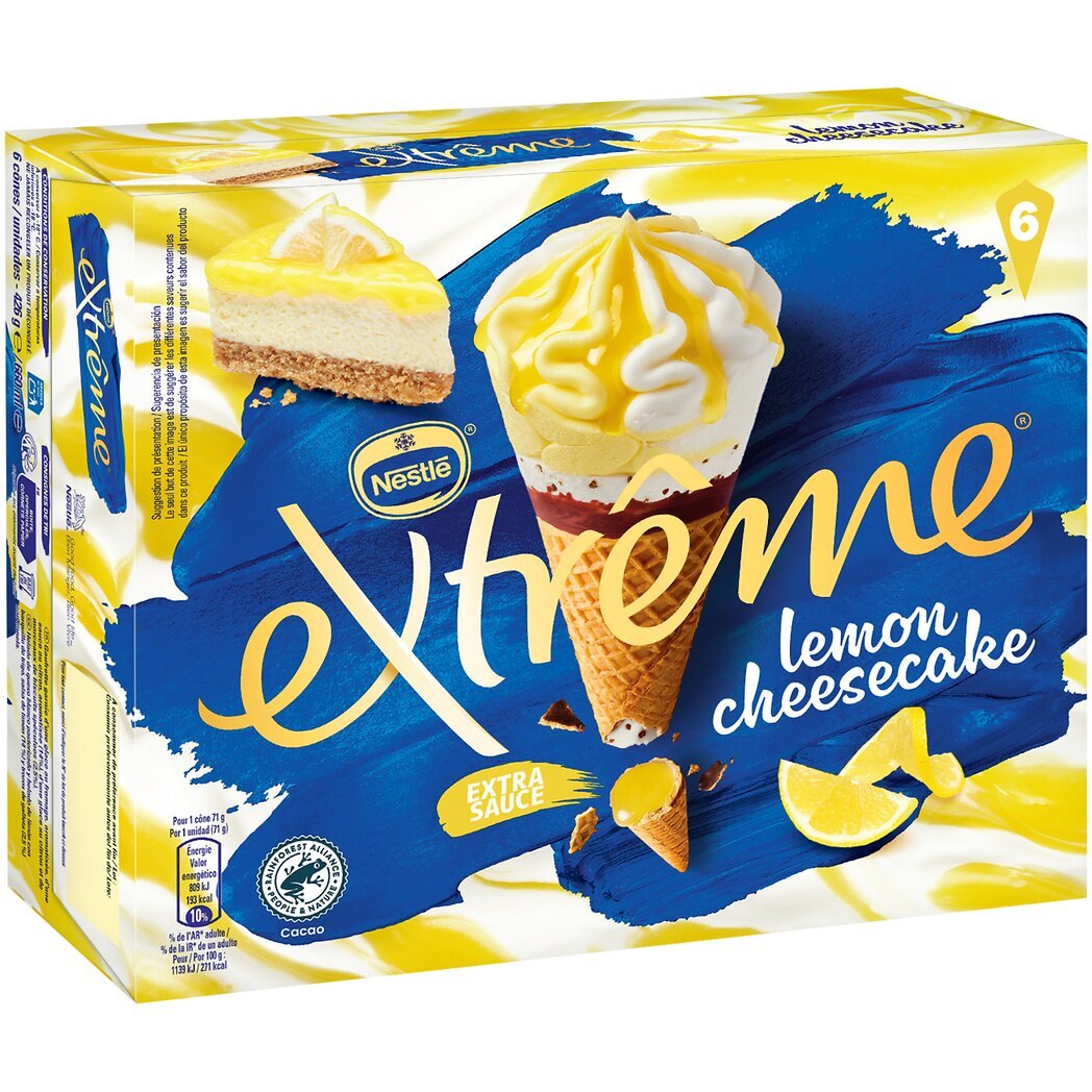 Nestlé Extrême Glace saveur cheesecake citron La boîte de 6 cônes - 426g