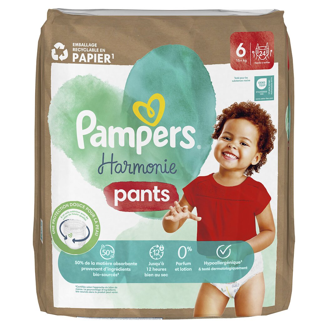 Pampers Harmonie - Couches culottes Pants Taille 6 - +15kg Le paquet de 24 couches