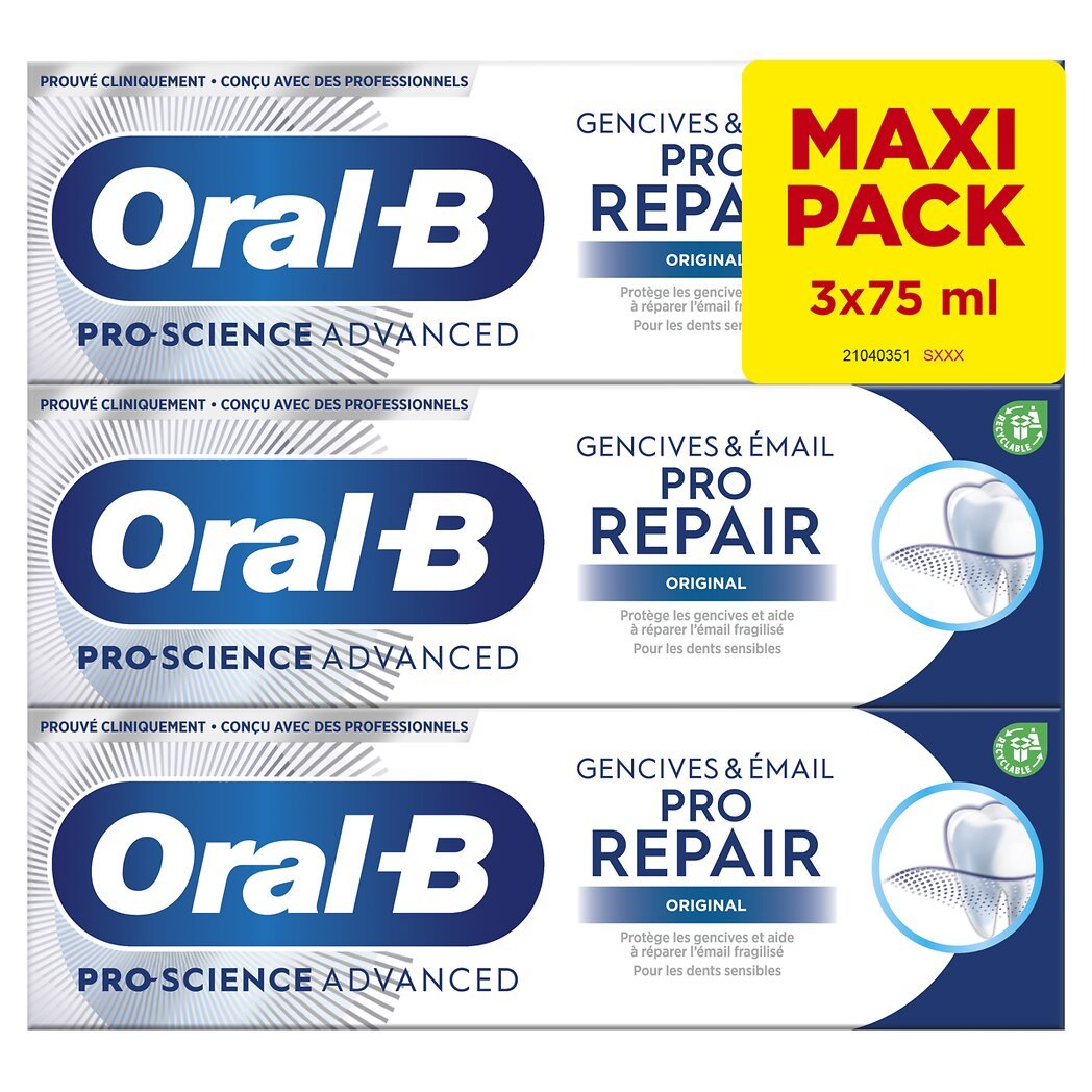 Oral B Pro-Science - Denfifrice gencives et émail original Pro repair Le lot de 3 tubes de 75ml - 225ml