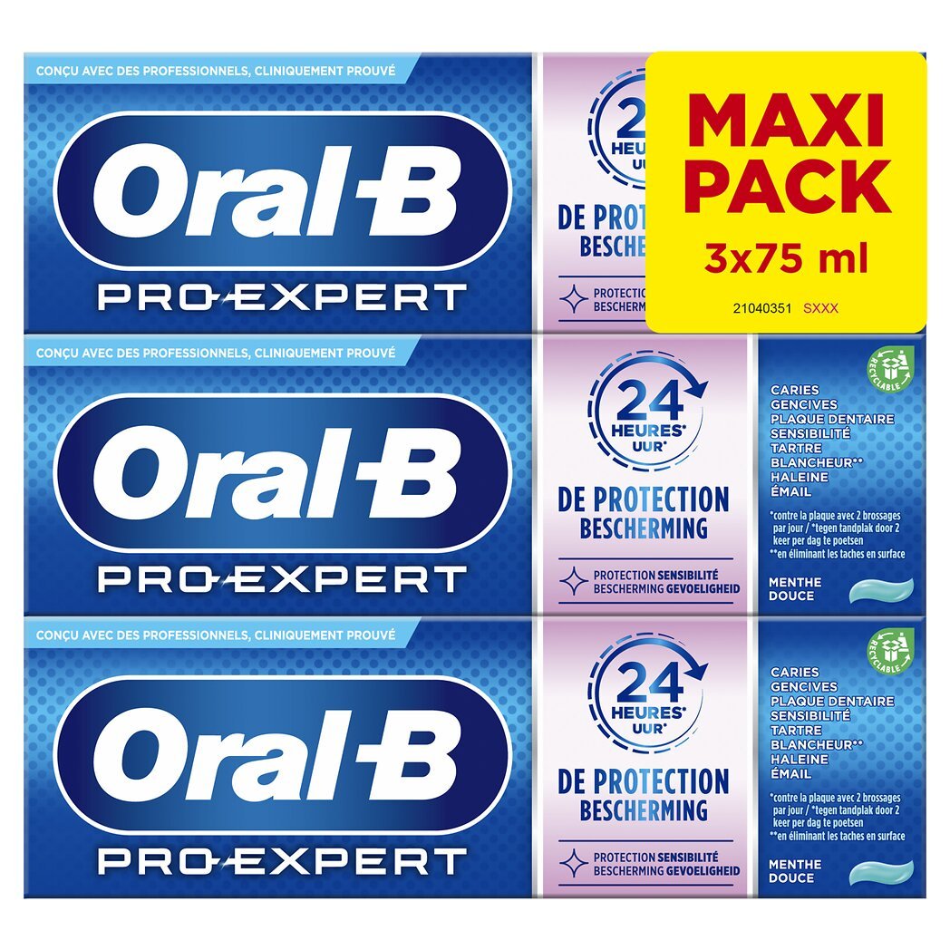 Oral B Pro-Expert - Dentifrice protection sensibilité menthe douce Le lot de 3 tubes de 75ml - 225ml