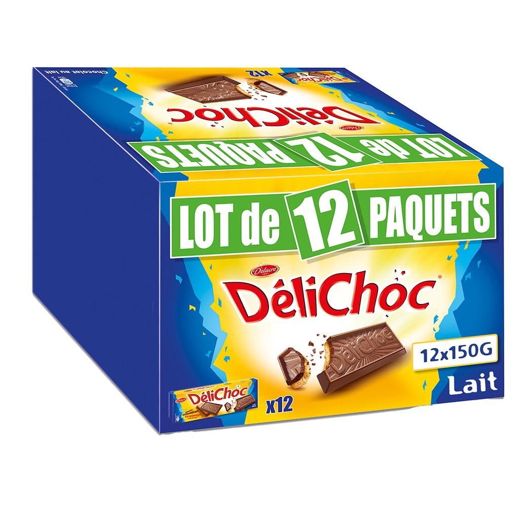 Delacre Délichoc Biscuit nappage chocolat au lait les 12 paquets de 150g - 1,8kg
