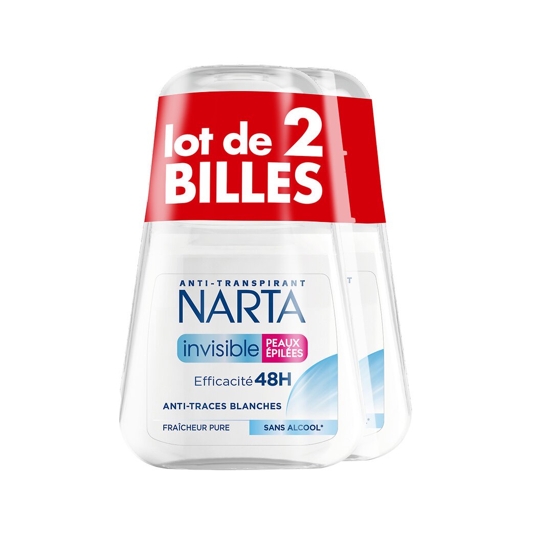 Narta Déodorant anti-transpirant Invisible peau épilée fraîcheur pure Le lot de 2 roll-on de 50ml - 100ml