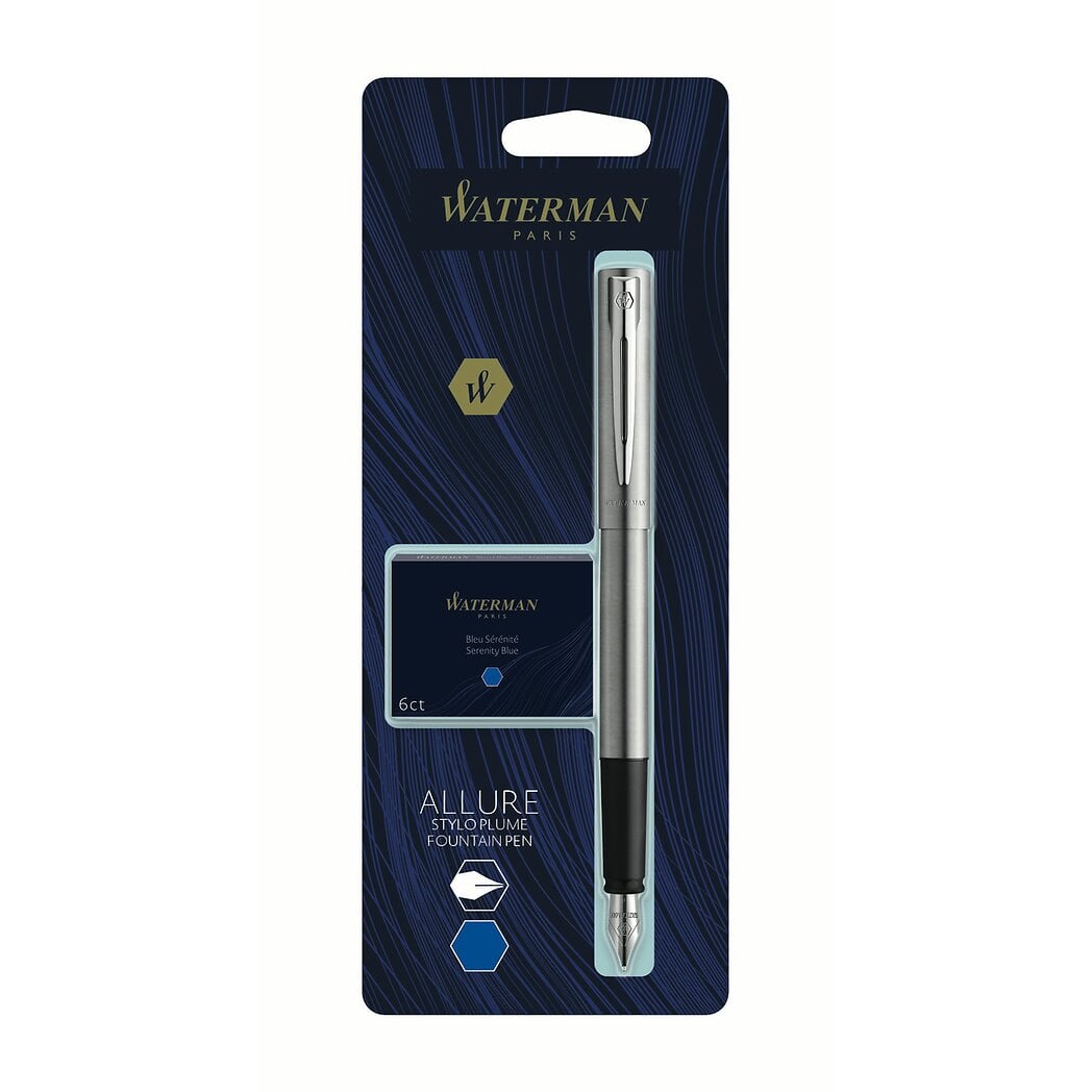 Stylo plume chrome et cartouches bleue Waterman