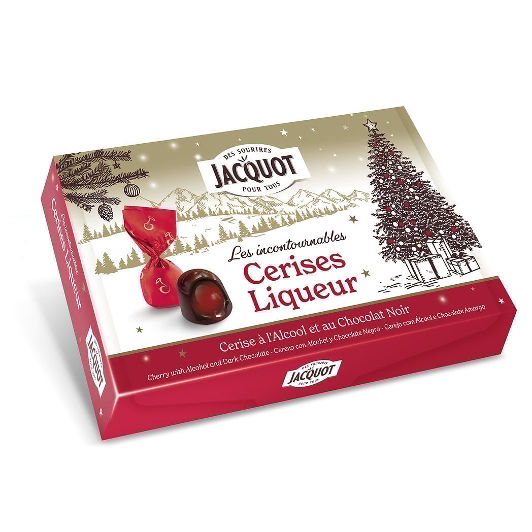 Bonbons de chocolat noir fourrées avec une cerise à l'alcool