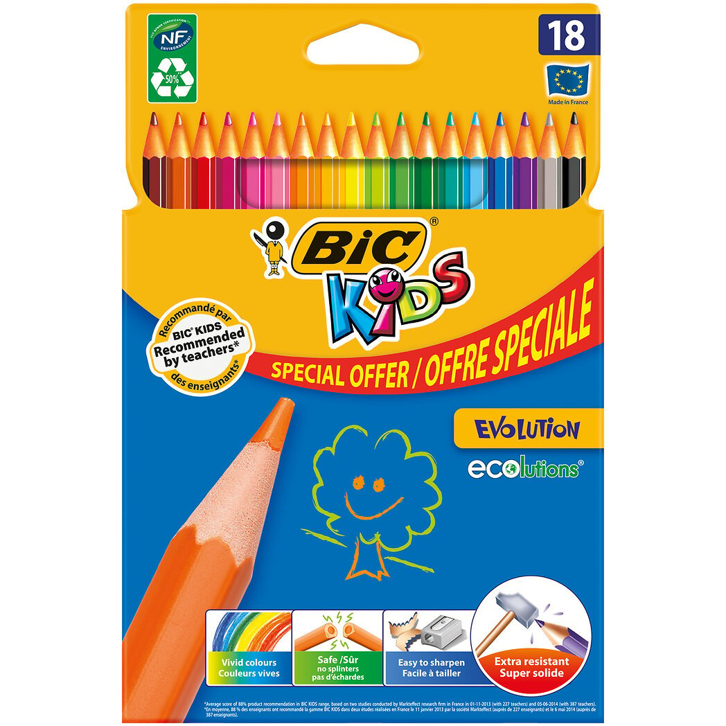 Bic Bic Kids - Crayons de couleur coloris assortis La pochette de 18 crayons