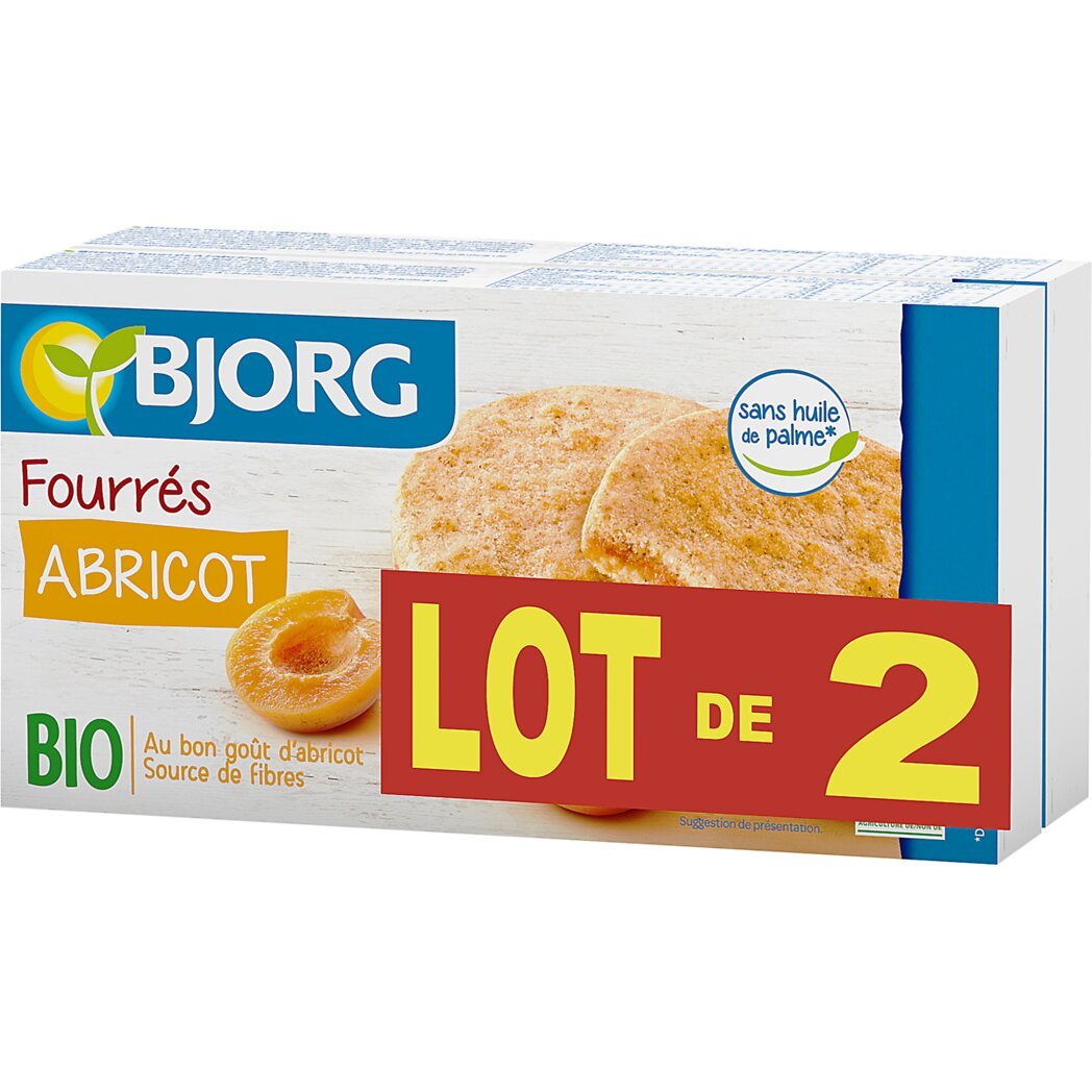Bjorg Bjorg Biscuits fourrés abricot Bio le lot de 2 paquets de 175g - 350g