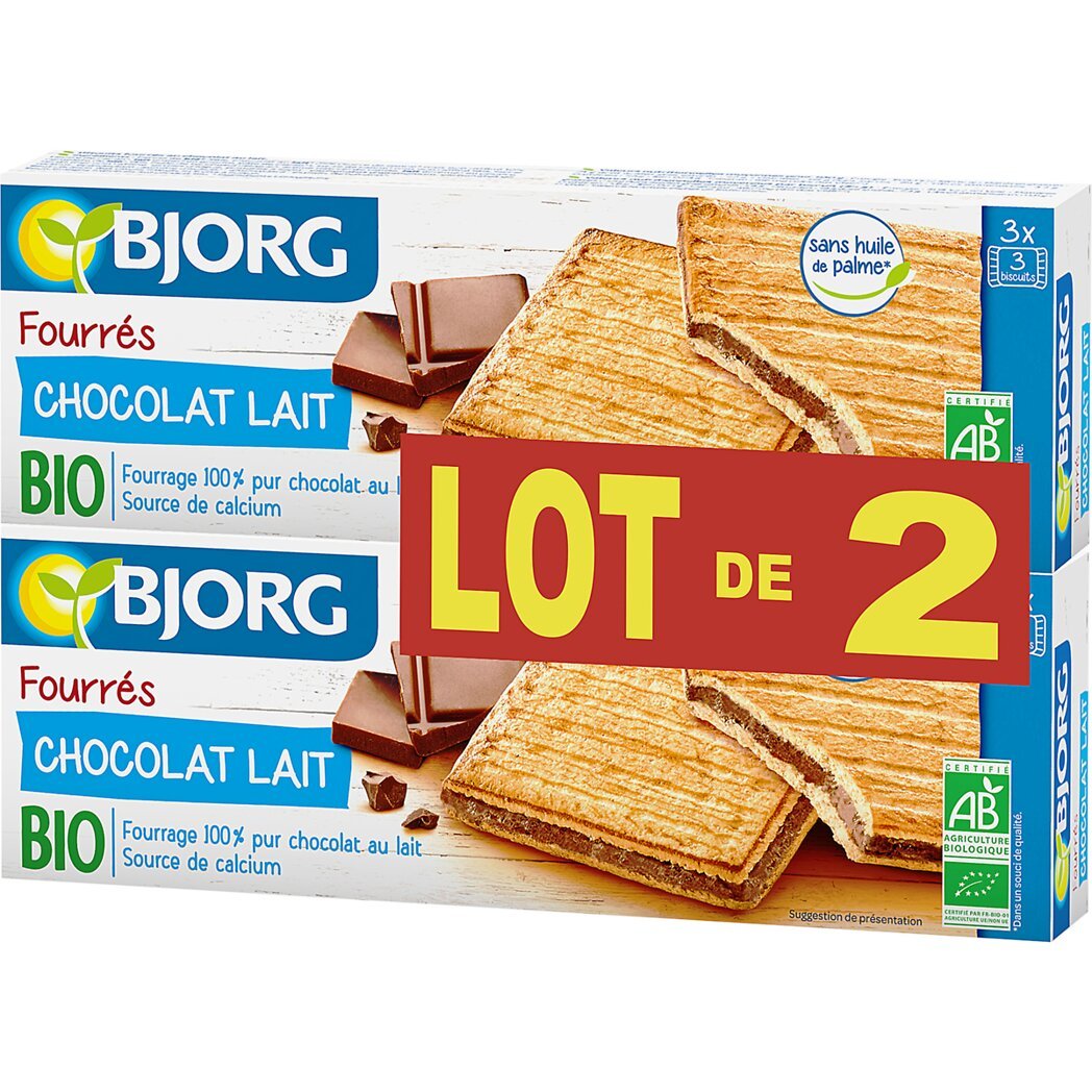 Bjorg Bjorg Biscuits fourrés chocolat au lait Bio les 2 paquets de 225g - 450g