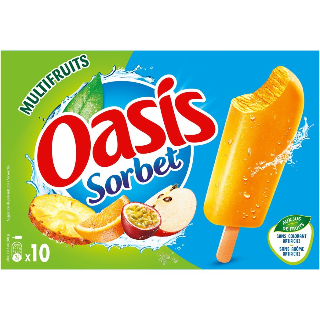 Oasis Oasis Sorbet multifruits la boîte de 10 bâtonnets de 40g - 400g